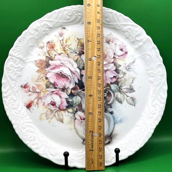 Floribunda Roses & Peonies Decorative Floral Plate Hand Painted Embossed 9" Dish - Picture 3 of 8